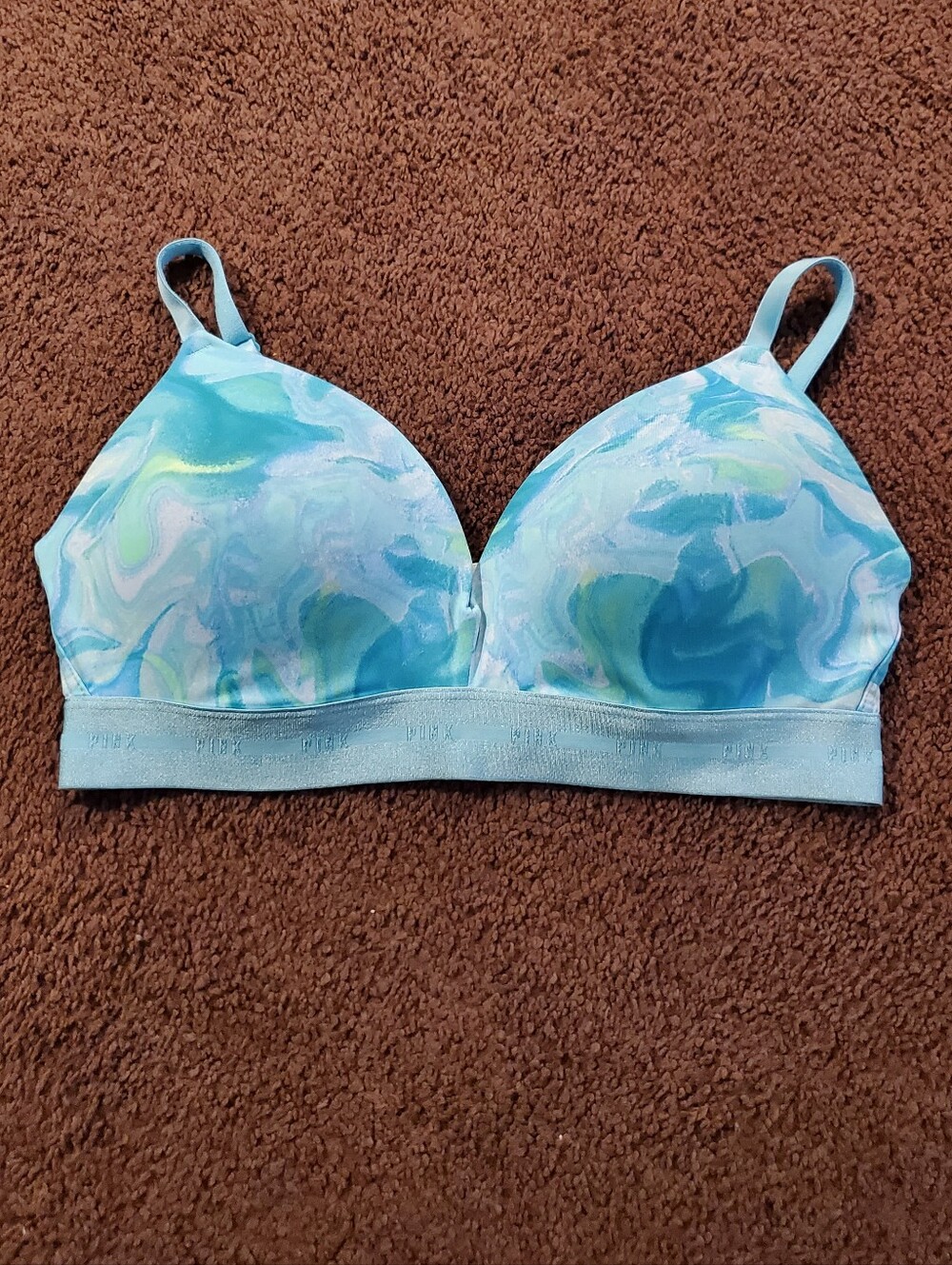 PINK Victoria's Secret Blue Blur No Wire Push Up Smooth T Shirt Bra Size 38C